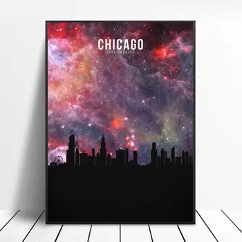

CHICAGO Starry City Skyline Canvas Wall Art Print Modern Poster Wall Pictures Living Room Decor