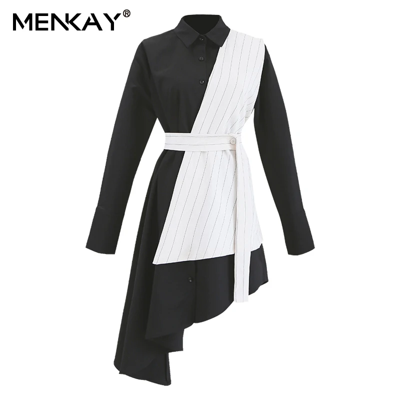[MENKAY] Необычные топы с длинными рукавами из двух частей, Корейская женская одежда, новая мода