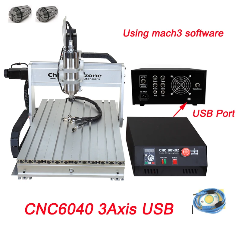 CNC 6040z 2.2KW 4 оси ЧПУ деревообрабатывающий фрезерный станок 3 оси металлический USB фрезерный гравер станок резак алюминиевый DIY резьба независимый привод - Цвет: CNC6040 3Axis USB