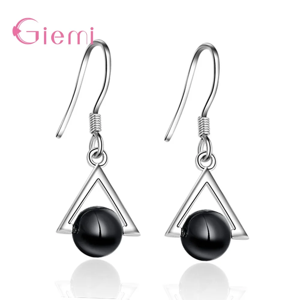 

Female Temperament Round Imitation Pearl 925 Sterling Silver Geometric Drop Earrings For Women Valentine's Gifts Jewelry Brincos