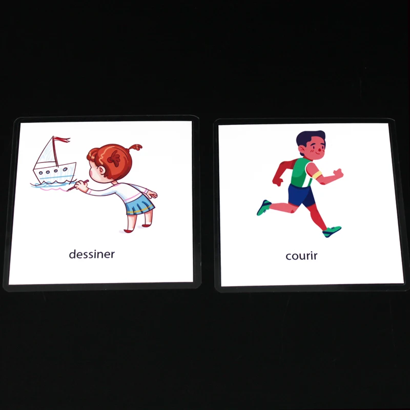 Kids Montessori Baby Learn French Emotion/Action Word Flashcards Cognitive Educational Toys Picture Memorise Gifts for Children 6
