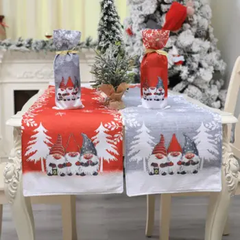 

Christmas table runner Christmas decorations red gray cartoon printing tablecloth holiday hotel restaurant snowman table placem