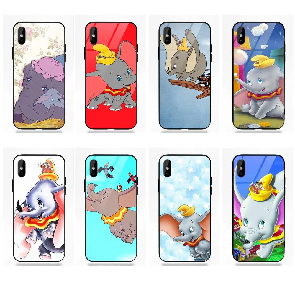 

Silicone TPU Frame Tempered Glass Cell Cover Case For Apple iPhone 5 5C 5S SE 6 6S 7 8 Plus X XS Max XR Cartoon Dumbo