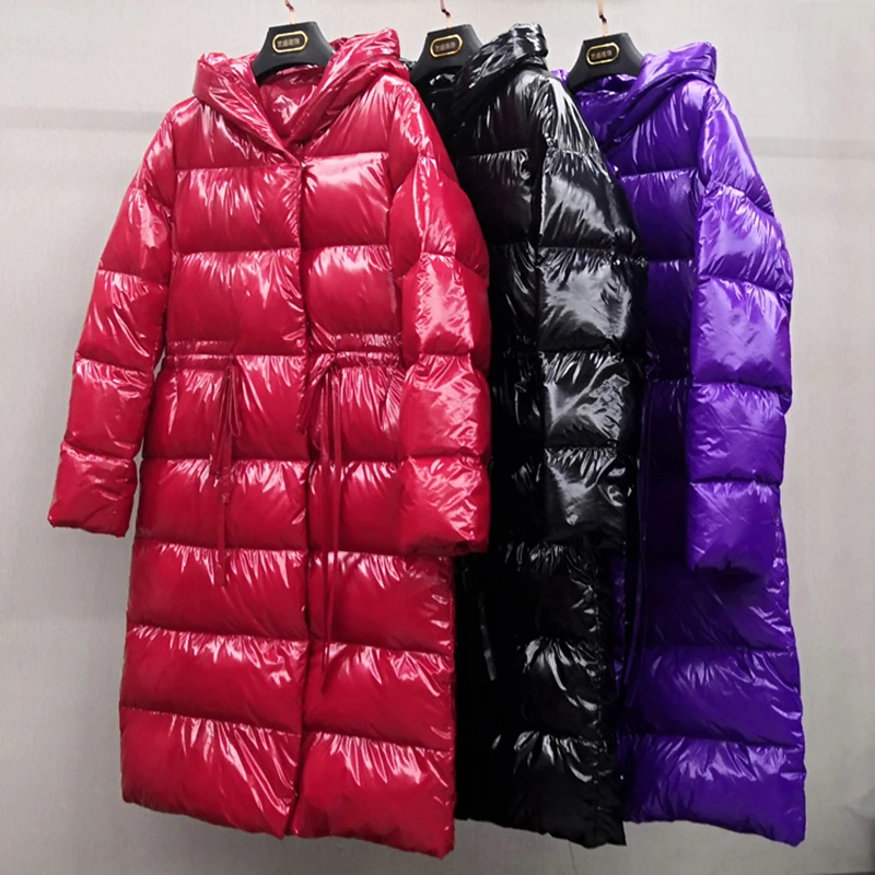 

Women Down Jacket Winter 90% White Duck Down Coats 2019 New Arrivals Long Hooded Warm Down Parka lady lacing slim down jacket