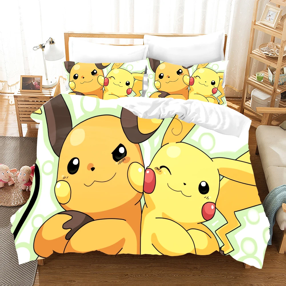 

3D Cartoon Anime bedding set Duvet Covers Pillowcases pikachu 3pcs Anime comforter bedding sets
