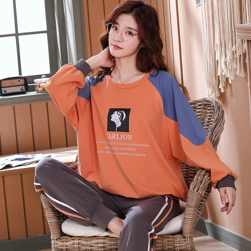 

Women's Pajamas Pants Spring Autumn New Cotton Sleepwear Suit Female Long-Sleeved Cartoon Cute Pijama Girl Winter Home Wear