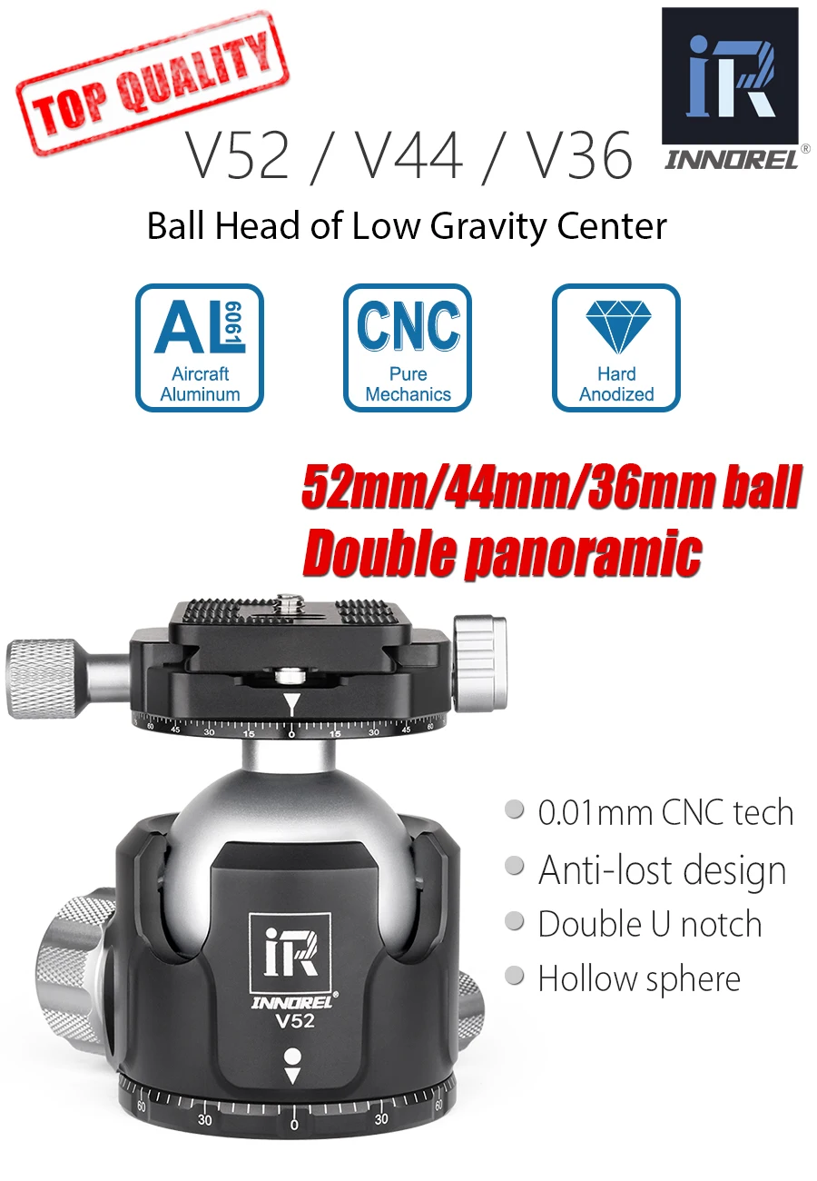 V52 / V44 / V36 Tripod Low Gravity Center Dual Panoramic Ball Head for Digital S