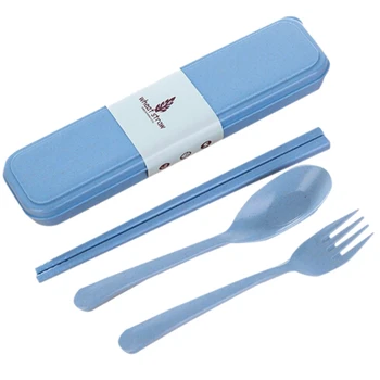

Flatware Set- Portable Flatware Spoon Chopsticks, Fork with Travel Case, Blue