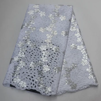 

African french tulle lace fabric high quality sequence hot sale laser cut organza mesh Nigerian sequins lace fabrics for wedding