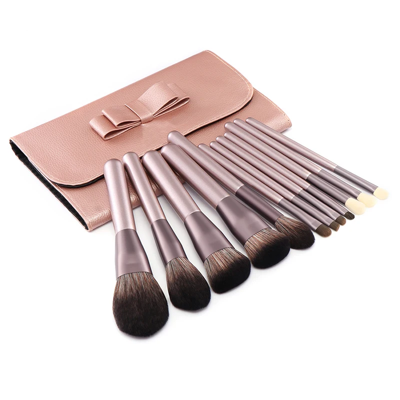 

OUBLDIOR 12pcs professional Makeup Brushes Purple Wood Handle Make up Tools High quality Cosmetic Makeup Brush Set With Bag