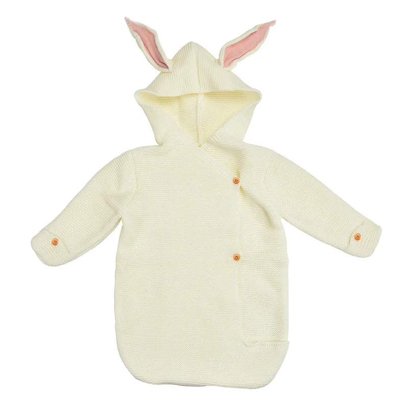 Детский милый вязаный спальный мешок с заячьими ушками, осенне-зимние теплые детские пеленки для младенцев, одеяло для коляски, спальный мешок для новорожденных - Цвет: white