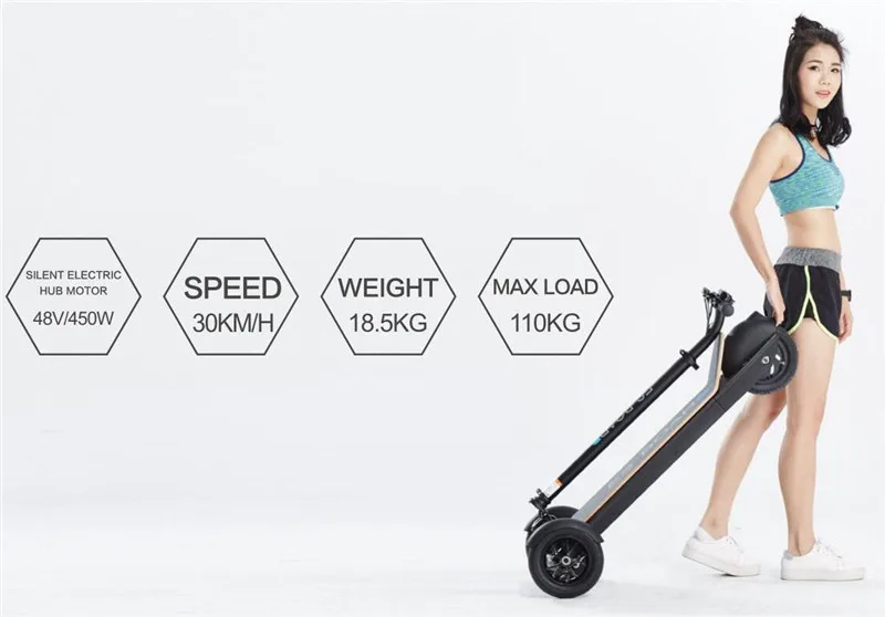 Daibot Electric Scooter 48V Three Wheel Electric Scooters 8.5 Inch 450W ES Board Foldable Kick Scooter For Adult Kids