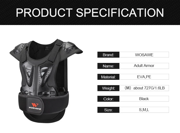 WOSAWE Adult Armor Motorcycle Vest chest back shoulder protection protective gear Motocross Skiing Skating Protective Armor