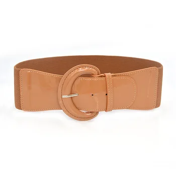 

Women Pu Patent Leather Waistband Elastic Band Waist Belt Solid Black Red White Wide Luxury Waist Belts For Dress High Quality