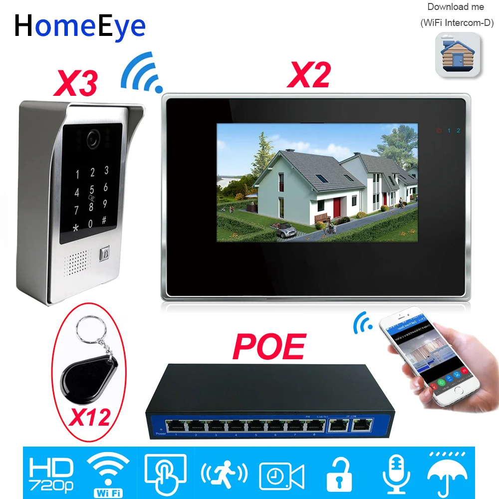 Wifi Video Door Phone SIP Video Intercom System 7'' Touch Screen Mobile App Code Keypad/IC Card Security Unlock Access Control