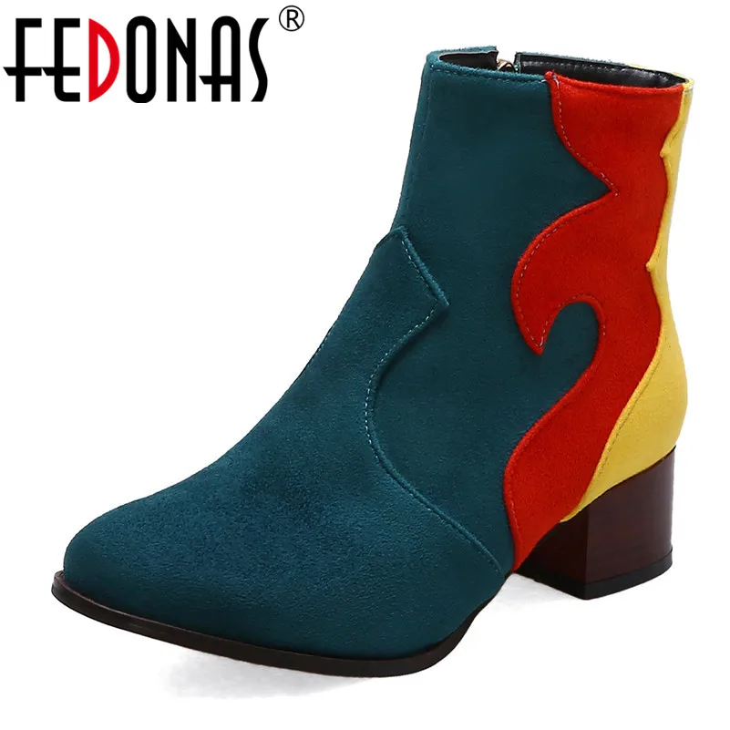 

FEDONAS Mixed Colors Fashion Women Ankle Boots Elegant Prom Dancing Shoes Woman New Autumn Winter Warm Female High Heeled Boots