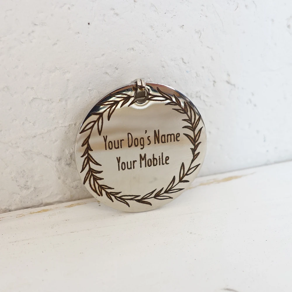 Wicker Dog ID Tag Self-design personalized design stainless steel dog tag dog round tag can crave name tag dog tag for pet 3 styles - Цвет: Wicker Dog ID Tag