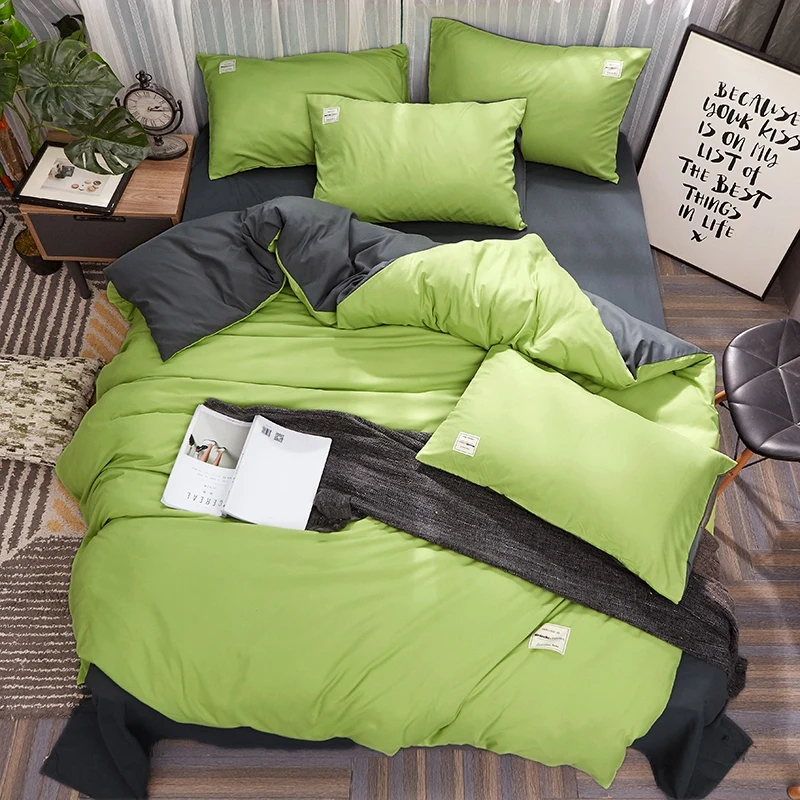 European Bedding Set White Grey Warm Comfort Quilt Brushed Fabric Simplicity Solid Color 4pcs King Queen Size  Autumn & Winter 