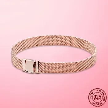 

Pulseira Bracelet 925 Sterling Silver Women Rose Gold Femme Bracelet Charm Beads fit Mesh Reflexion Bracelet Silver Fine Jewelry