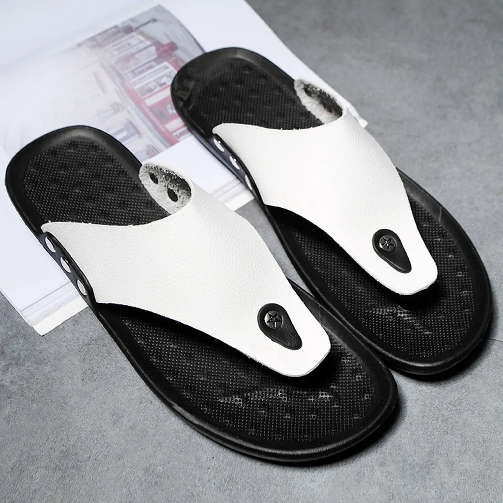 SAGACEMen/летние пляжные шлепанцы в римском стиле; удобные тапочки с открытым носом и Т-образным ремешком; модная повседневная обувь высокого качества;#45 - Цвет: White