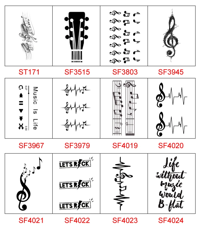 Водонепроницаемые временные тату-наклейки Милые Черные Серые музыкальные ноты дизайн боди-арт инструмент для макияжа для мужчин и женщин