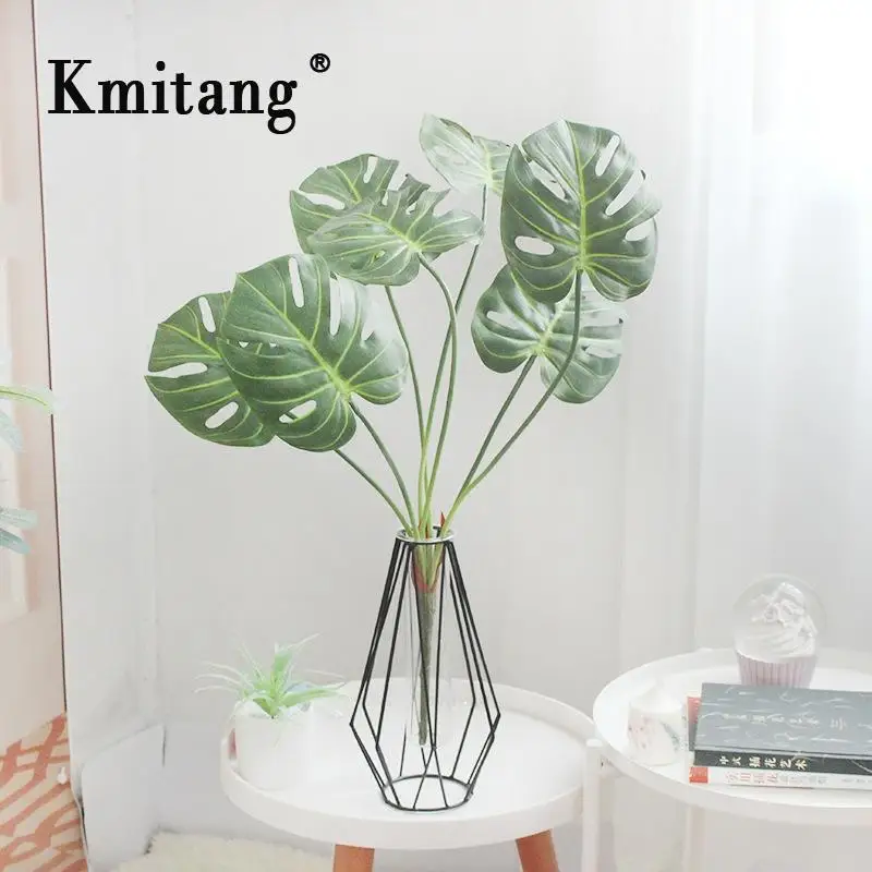 

73cm 7 Fork Plastic Fake Turtle Leaf Bouquet Artificial Palm Leaves Long Branch Tropical Tree Real Touch Plant For Jungle Party