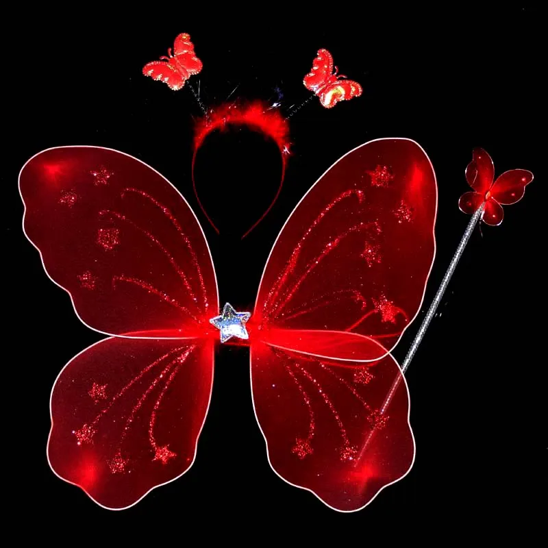 3 шт./компл. принцесса для маленьких девочек детское праздничное украшение бабочка крыло палочка повязка на голову сказочный костюм праздничные вечерние аксессуары - Цвет: Красный