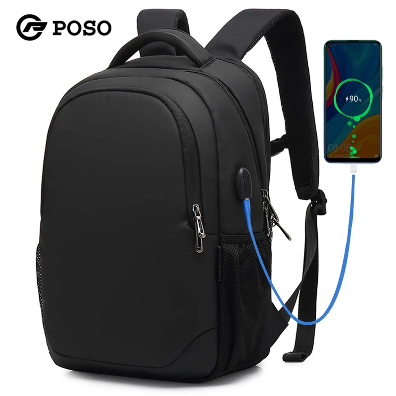 

POSO Brand Splashproof Men Travel 15.6 Inch Laptop Bag Backpacks Fashion USB Charging Port Business Male Mochila