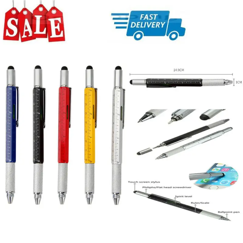 

Fashion 6-in-1 Touch Screen Stylus + Ballpoint Pen + Level For Tablet Phone Universal