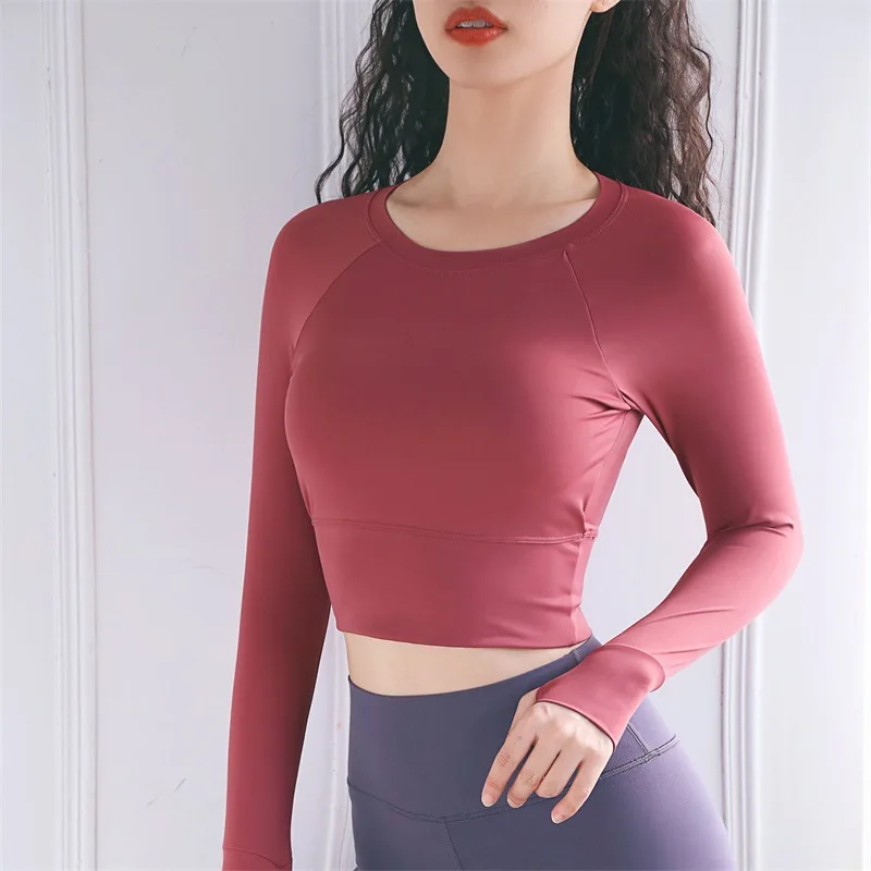 

Yoga Pants with Chest Pad Long Sleeve Navel Tight Sports Coat Women's Quick-drying T-shirt Running Elasticity Yoga Clothes