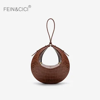 

Crocodile pattern totes handbags underarm shoulder bags women ladies small round bag designer bags yellow brown