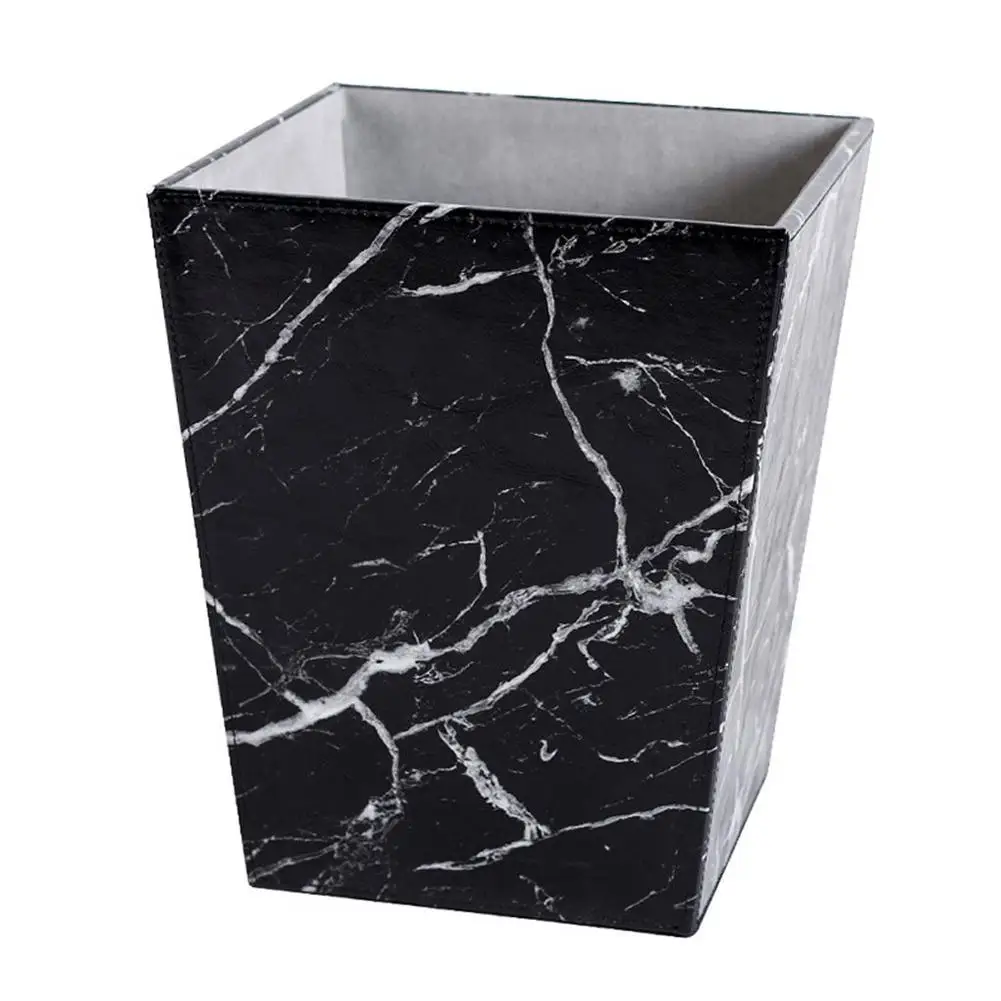 

Trash Can Nordic Style Imitation Marble PU Material Recycling Bin Home Office Trash Can Rectangular Trash Can Black