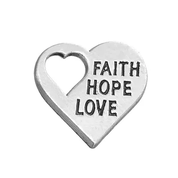 

10pcs Charms Love Faith Hope Heart 18.8x16mm Antique Silver Color Pendant Love Faith Hope Heart Charms For Jewelry Making
