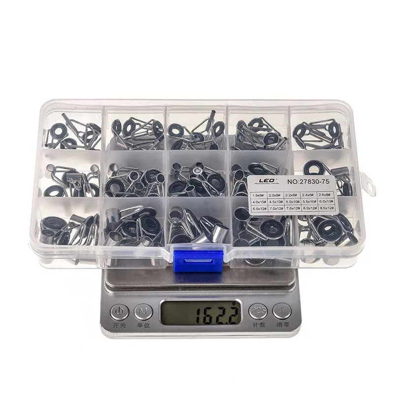 

75Pcs Ceramic Fishing Rod Accessories Guide Tips Top Eye Rings Line W/ Box Case