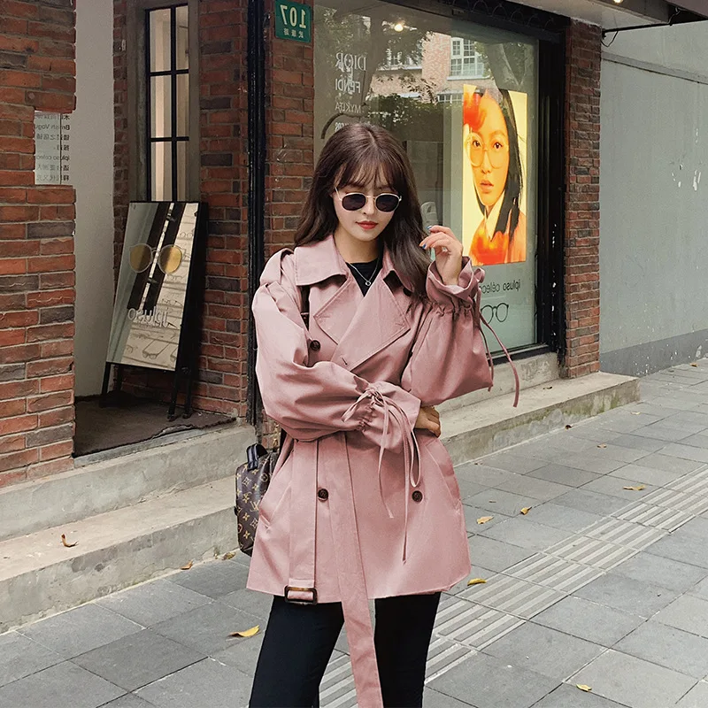 Южная Корея Dongdaemun женское платье весна и осень стиль Бенни розовый модный Свободный Тренч женский средней длины C