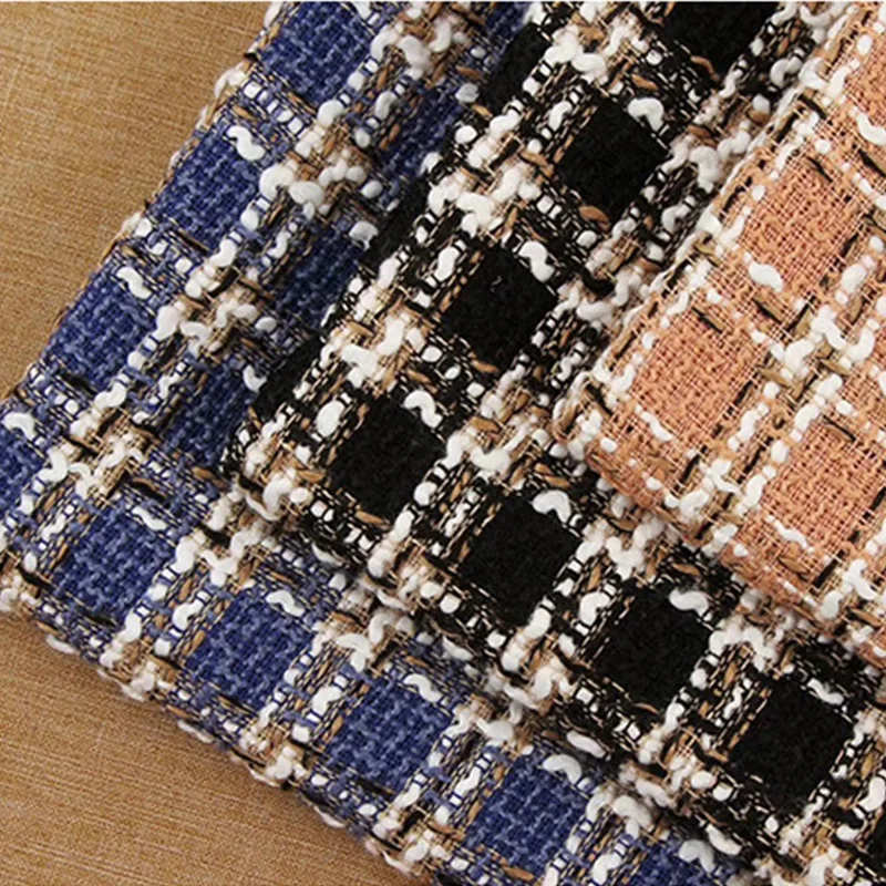 

100%Fiber Plaid artificial wool Fabric Rove Woven Tweed Fabric DIY Clothing dress coat Thick autumn winter cloth Handmade Sewing
