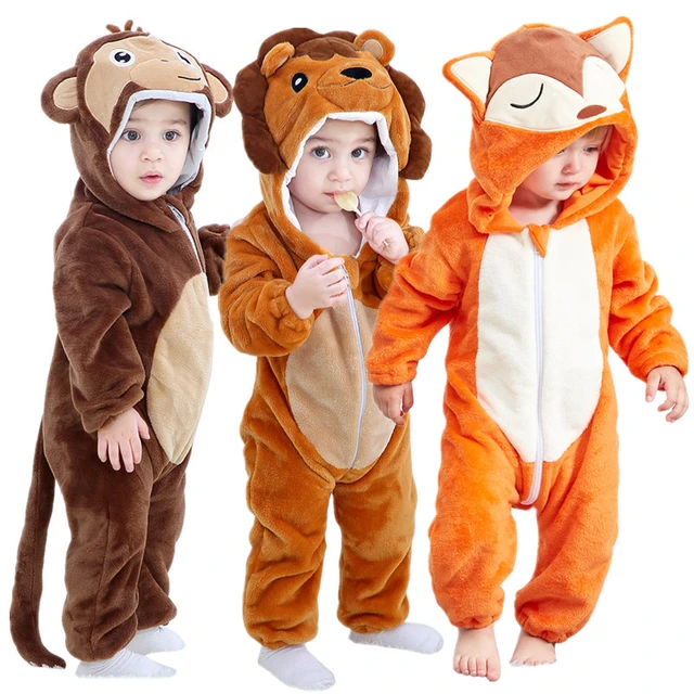 Baby Animal pagliaccetto volpe/leone/tigre con cappuccio flanella Costume  neonato Cosplay pagliaccetto inverno caldo pigiama - AliExpress