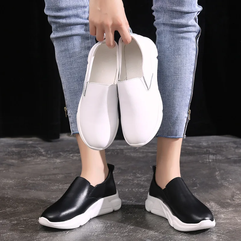 

Autumn And Winter New Style WOMEN'S Shoes Casual WOMEN'S Genuine Leather Shoes Thick Bottomed Extra High White Shoes Korean-styl
