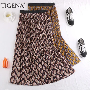 

TIGENA 2020 Spring Unique Print Maxi Skirt Women with Lined Korean Fashion Casual A Line High Waist Long Skirt Female Ladies