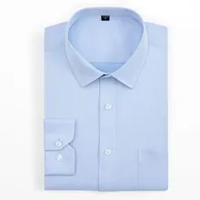 Формальная Мужская рубашка с длинным рукавом, модная саржевая/Однотонная легкая в уходе Стандартная посадка размера плюс, деловая умная Повседневная рубашка для работы