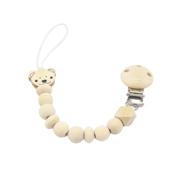 wood bear chain Натуральное дерево, Детская соска, клипса, цепь, пустышка, клипса, пустышка, Жевательная соска, зажимы, поводок, держатель для соски, прорезыватель, веревка против падения - Цвет: wood bear chain