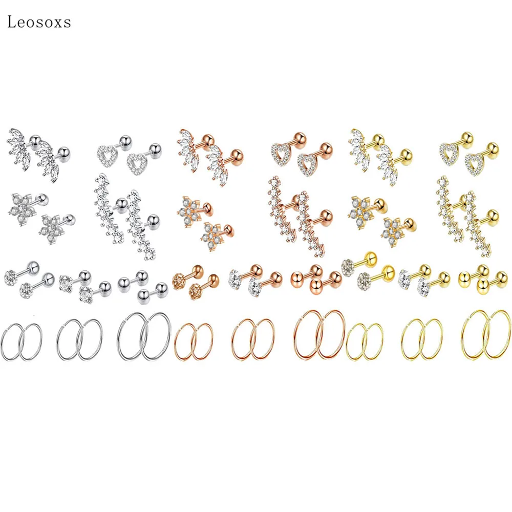 

Leosoxs 20pcs Hot Sale Sweet Zircon Thread Ear Bone Nail Body Piercing Jewelry