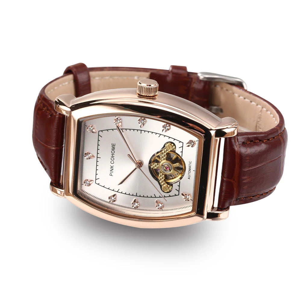 

Automatic Mechanical Watch Mechanism Men Tank Square Waterproof Diamond Face Tourbillon Uhr Wristwatch Reloj Hombre Automatique