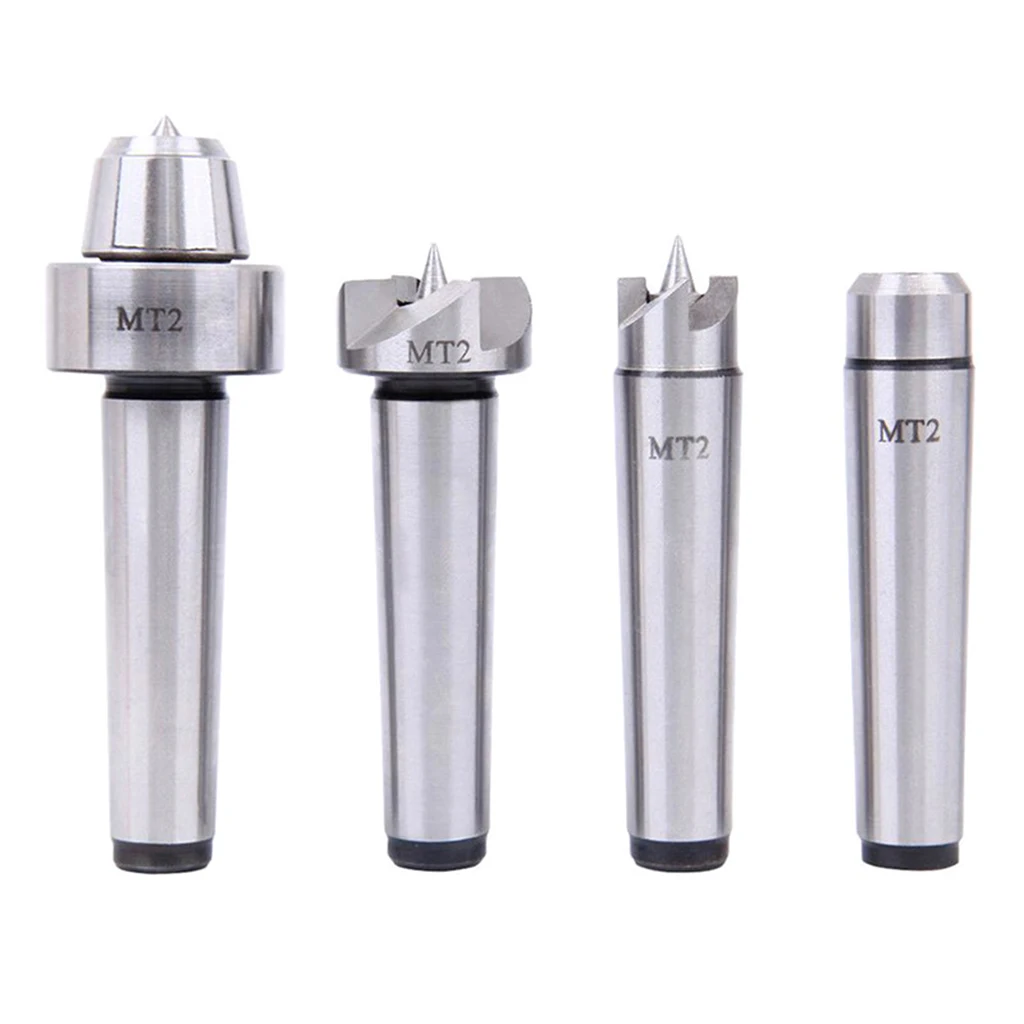 

4Pcs MT2 Wood Lathe Center Set Live Centers Drive Spur Cup Arbor #2MT for Wood-working Machines with Wooden Case