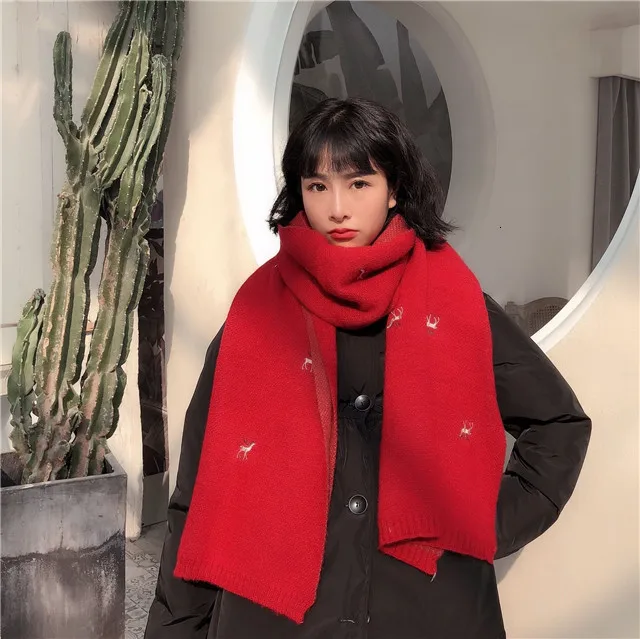 [EAM] Women Multicolor Long Red Pattern Knitting Keep Warm Scarf New Long Personality Fashion Tide Autumn Winter 1H288