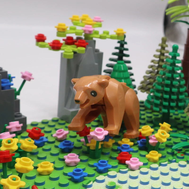 Wildlife Paradise Animal world Building Block sets Grass Bush Flower Tree Plants with Baseplate DIY MOC Assemble Kids Toy Gifts