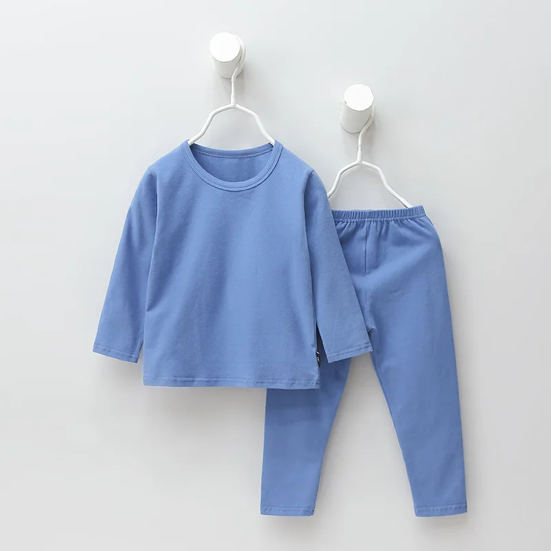 Blue Пижамный комплект для мальчиков и девочек; детские пижамы; детский топ и штаны; одежда для сна; коллекция года; сезон осень-зима - Цвет: Blue