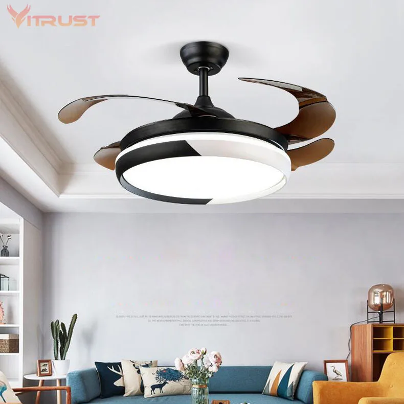 Fan Light Ceiling Reversible Home Smart Living Room Lamp with Remote Control Invisible Frequency Conversion Led Chandelier