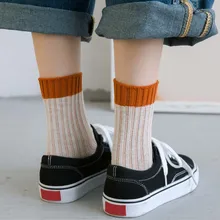 Женские длинные вязаные носки на весну, осень, зиму, цветные простые носки в японском стиле для девочек, женские носки в стиле пэчворк