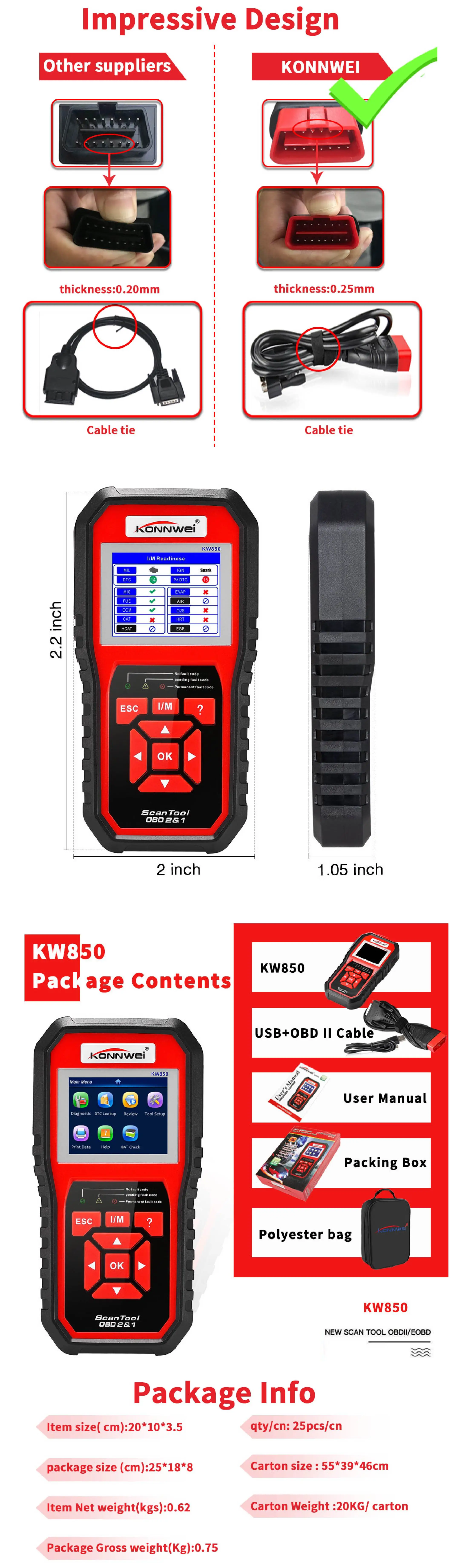 KONNWEI KW850 OBD2 автоматический диагностический сканер универсальный OBD Автомобильный диагностический инструмент ODB2 двигатель автомобильный Автомобильный Код считыватель сканирующие инструменты